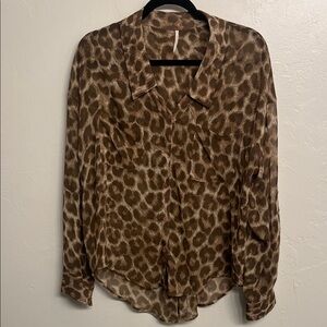 Free People Sheet Leopard Print Blouse